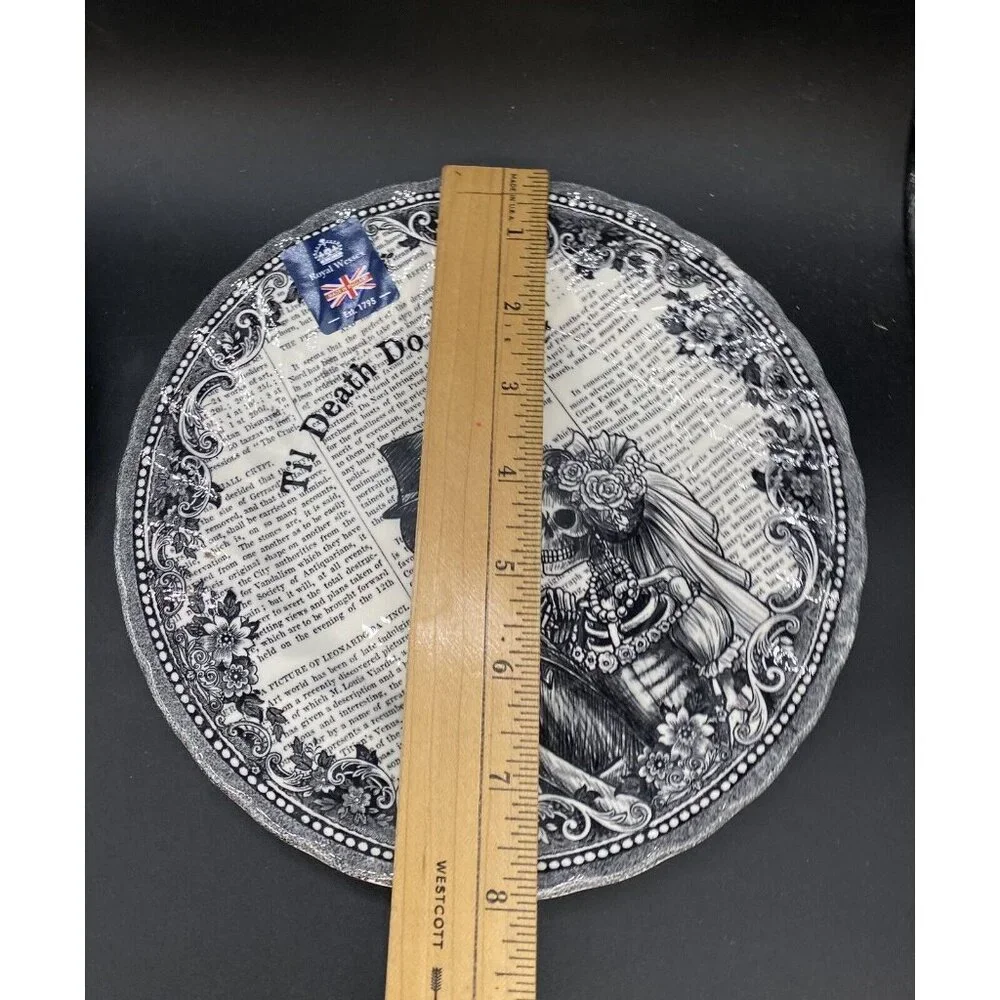 2 X Royal Wessex Halloween Skeleton Goth Wedding 8” Plate Til Death Do Us Part